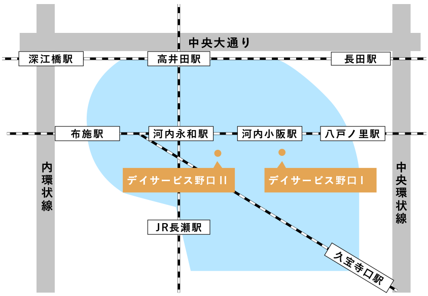 デイサービスセンター野口の送迎エリアMAP